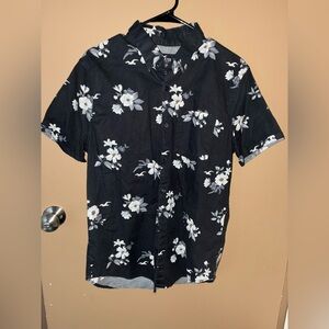 Hollister Black Shirt with White Floral Design